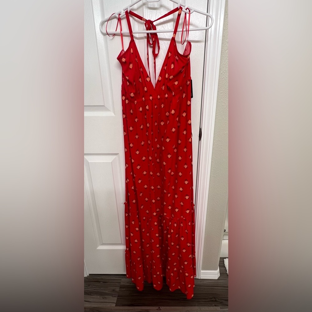 Express Red Floral Patterned Maxi Halter Dress
